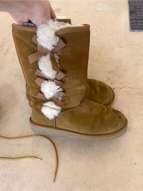 UGG Chestnut Brown Shearling Lined Winter Boots with Bow Detail